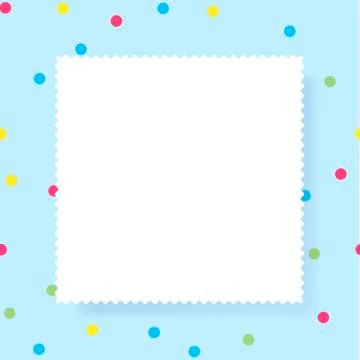 White Empty paper rectangle with copy space for text. Confetti color dots bac Stock Illustration