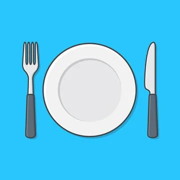 White Empty Plate With Fork And Knife Vector Icon Illustration. Kitchen Dis.. Stock Illustration
