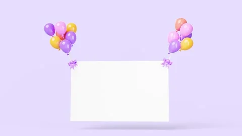 White empty rectangle banner flying on air balloons 3d render animation Stock Footage 265060337