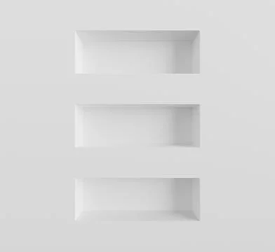 White empty rectangle niches in bathroom wall 3d render. Mockup blank shelves Stock Illustration