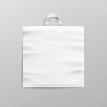 White Empty Reusable Plastic Shopping Bag With Handles. Close Up Mock Up. Vector イラスト素材