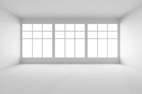 White empty room with big windows front view Stock Illustration
