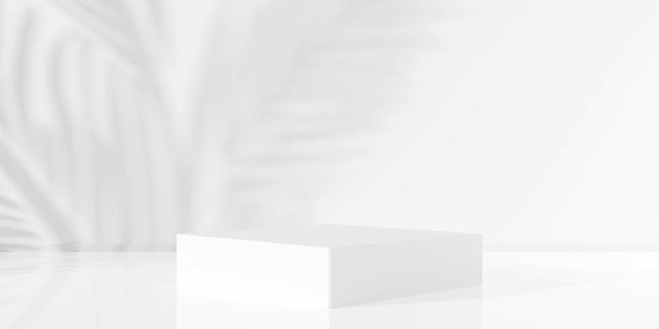 White empty room, blank dais, podium or platform background with leaf shadow  Stock Illustration