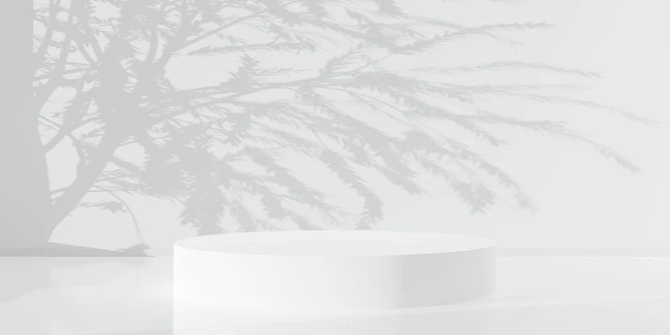 White empty room, blank round dais, podium or platform background with tree s Stock Illustration