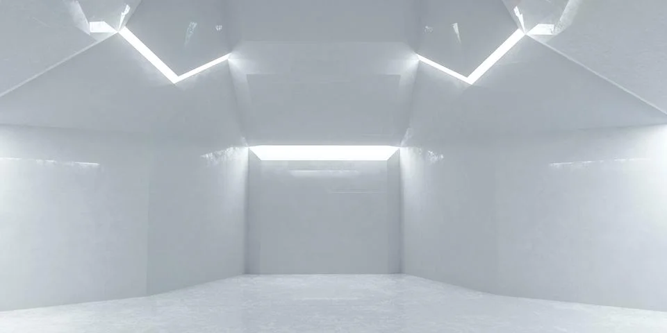 White empty room with concrete surface futuristic design 3d render illustration Stock Illustration