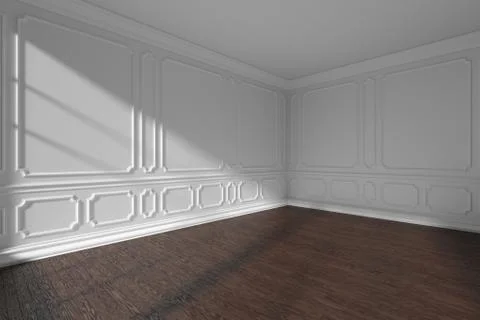 White empty room corner with molding and dark floor Stock Illustration