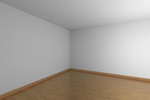 White empty room dark cornet with brown wood parquet floor. Illustrazione stock