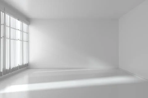 White empty room with flat walls, white floor and window, 3D illustration Stock-Illustration