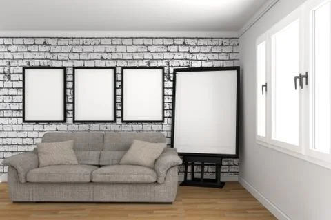 White empty room interior design, Scandinavian style. 3D rendering Stock Illustration