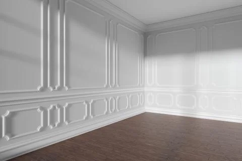 White empty room with molding and dark parquet closeup Stock Illustration