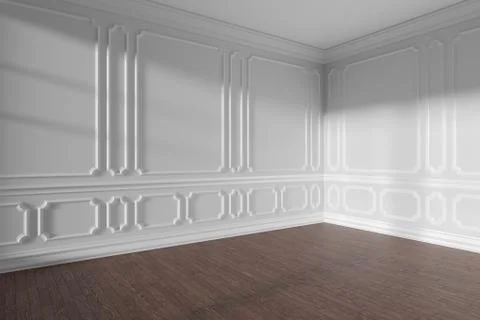 White empty room with molding and dark parquet floor. Stock Illustration