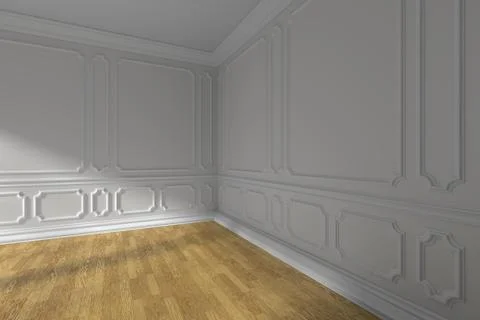 White empty room with molding and parquet floor. Stock Illustration