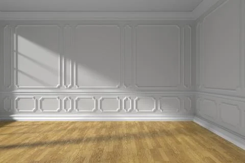 White empty room with molding and wooden floor Stock Illustration