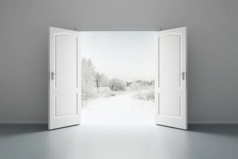 White empty room with opened door Stock Illustration
