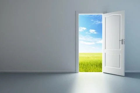 White empty room with opened door Stock Illustration