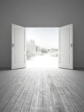 White empty room with opened door Stock Illustration
