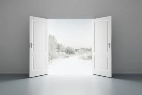 White empty room with opened door Stock Photos
