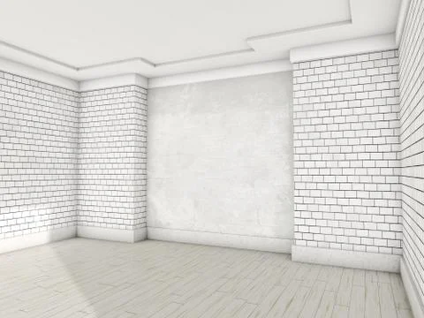 White empty room with parquet. 3D Stock Illustration