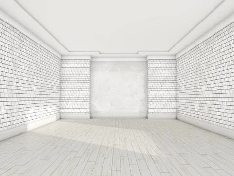 White empty room with parquet. 3D Stock Illustration