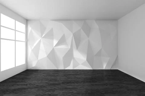 White empty room with rumpled wall and black parquet floor Stock Illustration