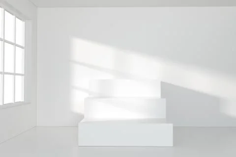 White empty room with staircase inside, 3d rendering. Stock Illustration