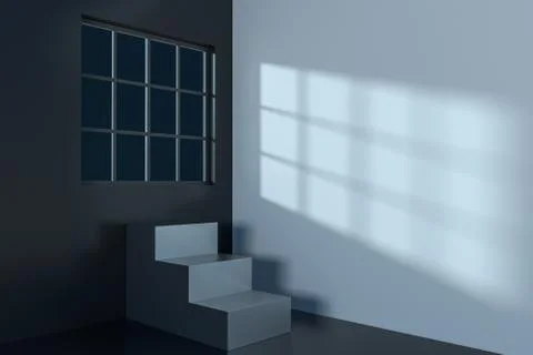 White empty room with staircase inside, 3d rendering. Stock Illustration