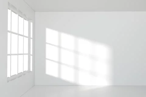 White empty room with sunlight come from the window, 3d rendering. Illustrazione stock