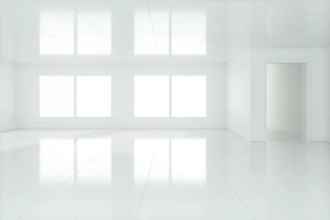 The white empty room with sunlight coming from the window, 3d rendering. Ilustración de archivo