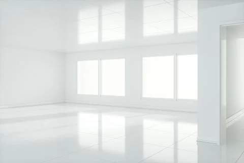 The white empty room with sunlight coming from the window, 3d rendering. Illustrazione stock