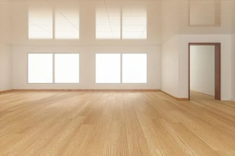 The white empty room with sunlight coming from the window, 3d rendering. Ilustración de archivo