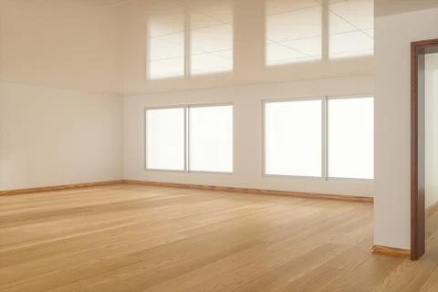 The white empty room with sunlight coming from the window, 3d rendering. Ilustración de archivo