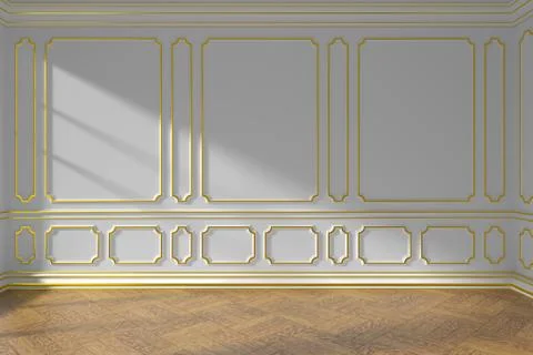 White empty room wall with gold molding and parquet Stock Illustration