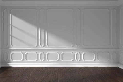 White empty room wall with molding and dark parquet floor Stock Illustration