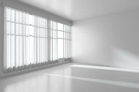 White empty room with white flat walls without textures, white parquet floor  イラスト素材