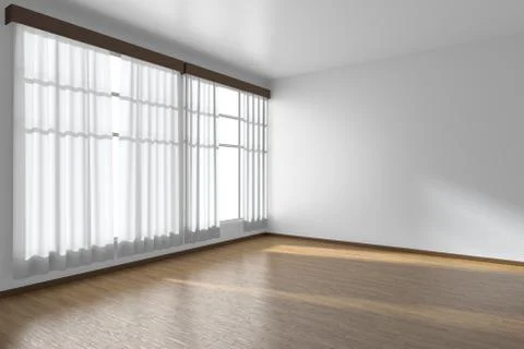 White empty room with white flat walls without textures, wooden parquet floor Stock Illustration