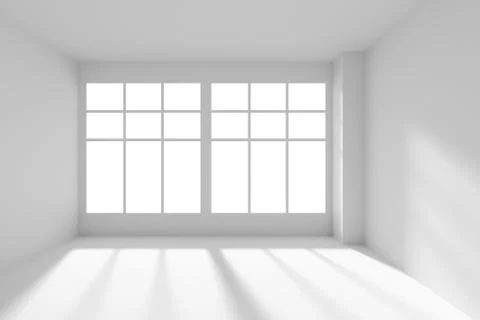 White empty room with windows and sunlight front view Stock Illustration
