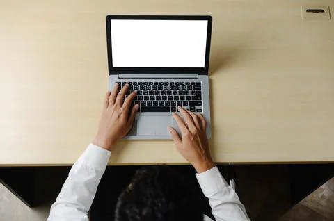 White empty screen on modish computer for your design mock up Stock Photos