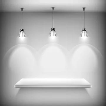 White Empty Shelf Illuminated By Spotlights Stock Illustration