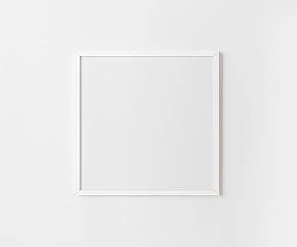 White empty square frame mock up on white wall, 1:1 ration, white picture fra Stock Illustration