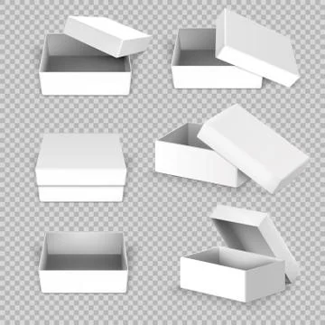 White empty square open box in different positions vector set Stock Illustration