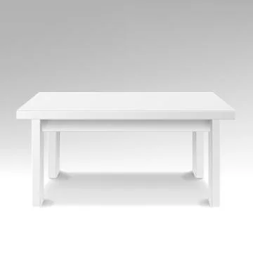 White Empty Square Table. Isolated Furniture, Platform. Realistic Vector Stock Illustration
