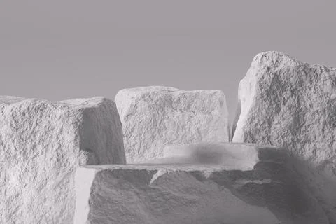 White Empty Stone Product Presentation Stage. 3d Rendering Illustrazione stock