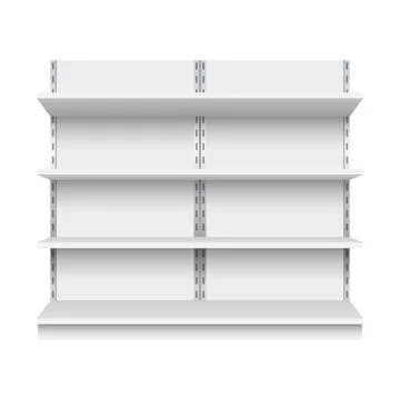 White empty store shelf rack mockup front. front view Product shelves counter Stock Illustration