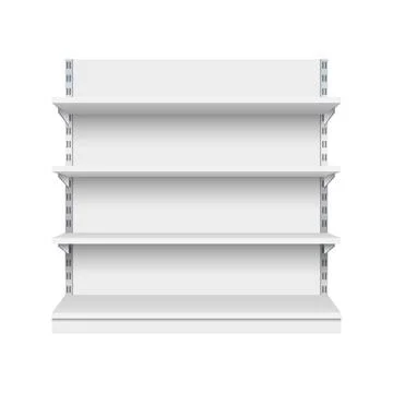 White empty store shelf rack mockup front. front view Product shelves counter 库存插图