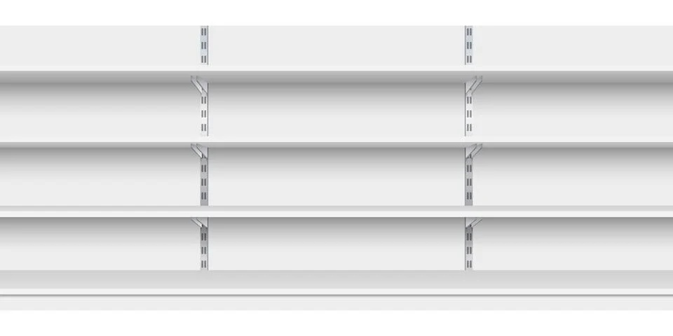 White empty store shelf rack mockup front. front view Product shelves counter Stock Illustration