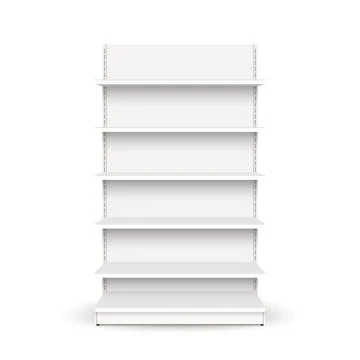 White empty store shelf rack mockup front. Product shelves counter design Stock Illustration