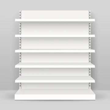 White empty store shelf rack mockup front. Product shelves counter design Stock Illustration