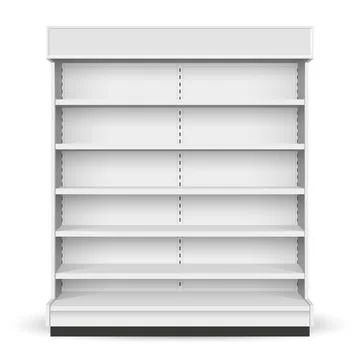 White empty store shelf rack mockup front. Product shelves counter design Stock Illustration