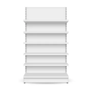 White empty store shelf rack mockup front. Product shelves counter design Stock Illustration