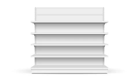White empty store shelf rack mockup front. front view Product shelves Stock Illustration